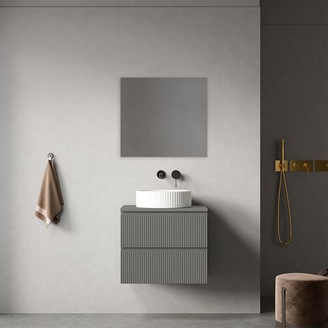 Mobile bagno sospeso cannettato 60 cm Grigio Londra per Lavabo d'appoggio Specchio Quadro - Fiji Paint Top Canneté
