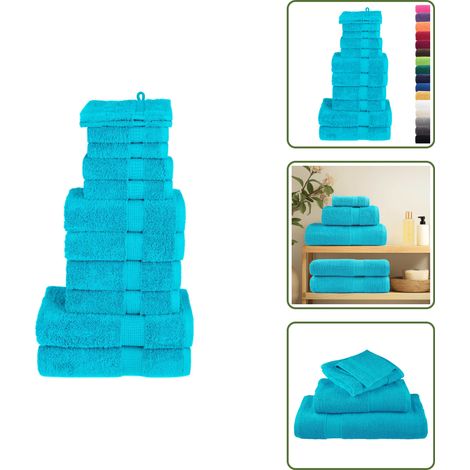 The Living Store 12 tlg. Premium-Handtuch-Set SOLUND Türkis 600 g/m² - Baumwolle (1/5)