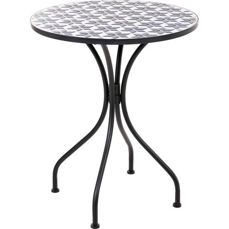 Mesa de balcón jardín de metal redonda con mosaico de cerámica blanco/azul Sirolo (1/5)