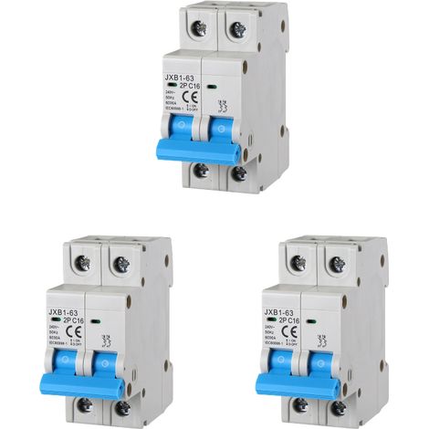gloca Set 3 Interruttori Magnetotermici Automatici 2P 16A 220V 6KA 2 Moduli DIN C16 (1/4)