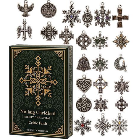Calendrier de l'Avent celtique - Compte à rebours - 2D - Pleine conscience 24 jours - Calendrier de l'Avent avec pendentifs celtiques - Pour sapin de Noël, fenêtre, mur, adultes, adolescents (1/5)