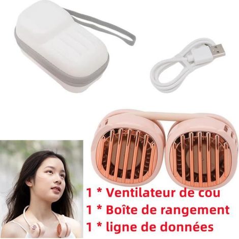 Ventilateur de cou - Non spécifié - Modèle pliable - Rechargeable USB - Double ventilateur - Couleur rose (1/4)