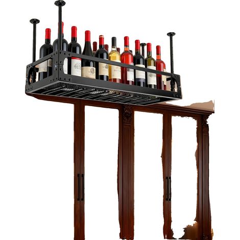 Support à vin suspendu, montage au plafond de 39 pouces, charge maximale de 50 kg, matériau en fer, étagère flottante, design robuste (1/5)
