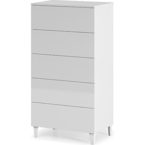 Hochkommode 61x40x117 cm mit 5 Schubladen, hochglanz weiß – Palmi