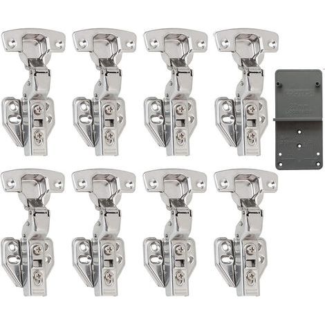 110 Degré Rentrant Charnières avec Amortisseur Intégré Mécanisme de Fermeture Automatique Charnière pour Armoires de Porte Cuisine et Amortissement Lot de 8 (1/5)
