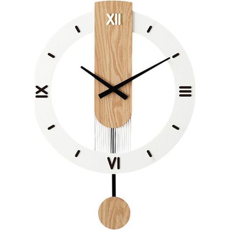 Horloge murale silencieuse à balancier - design moderne - bois massif et PMMA - 40 x 55 cm - Style minimaliste - Chiffres romains (1/5)