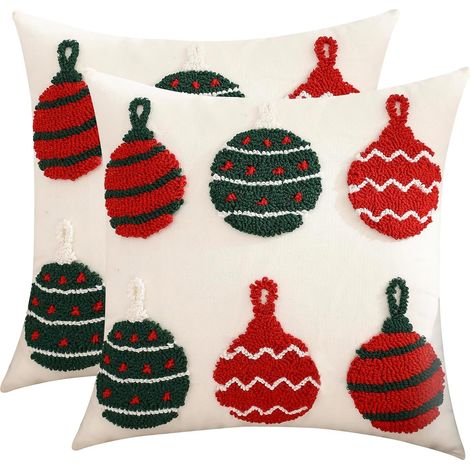 Lot de 2 Noel Housses de Coussins 45x45 CM Cloches de Noël Touffeté Deco Joyeux Cadeaux intérieur Hiver Christmas Cushion Covers Xmas pour Chambre Maison Chaise Lit Voiture Canapé (1/5)