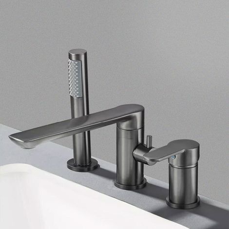 Ensemble de douche pour baignoire à 3 trous, séparé - Corps en laiton - Installation murale, Gris (1/2)