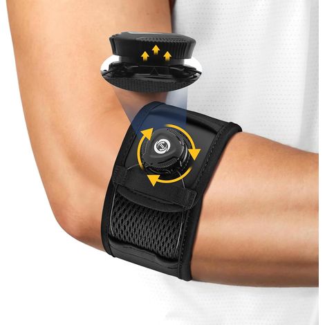 Attelle de coude avec pince réglable - bandage anti-douleur pour l'épicondylite (tennis elbow et golf elbow) - support de compression en mousse respirante, idéal pour le sport et un usage quotidien - (1/5)