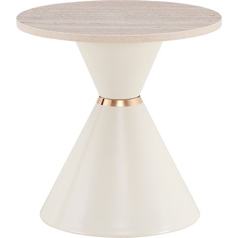 Lot de 2 tables basses gigognes en mélaminé effet travertin, métal ivoire et or (1/5)