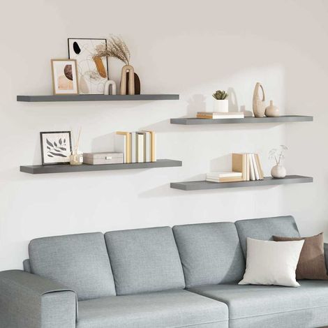 323864 vidaXL Floating Wall Shelves 4 pcs Grey 120x23,5x3,8 cm MDF (1/5)