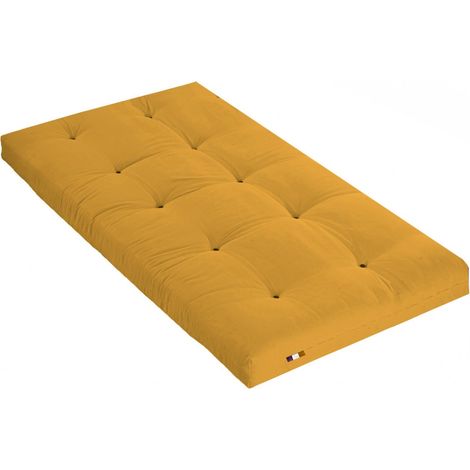 Matelas futon coton et fibres recyclés fabriqué en France Couleur Ocre 90 x 190 cm (1/2)