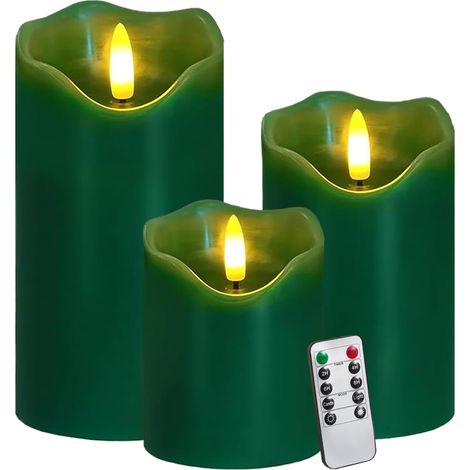 Lot de 3 bougies sans flamme orange à DEL vacillantes avec télécommande et minuteur, bougies piliers électriques à intensité variable en cire véritable à piles pour décoration d'automne (1/5)
