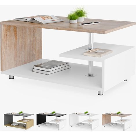 CASARIA® Table basse design 95x55x50cm Table de salon rectangulaire moderne 50kg avec plusieurs niveaux de rangement weiß eiche (de) (1/5)