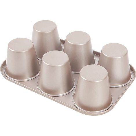 Molde para muffins extragrande y profundo – 6 moldes de 8,9 cm (3,5 pulgadas), acero inoxidable al carbono con revestimiento antiadherente. (1/3)