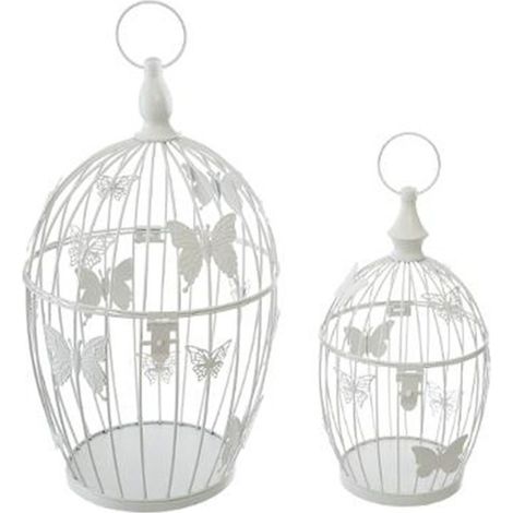 Lot de 2 Cages à Oiseaux Métal "Bird" 39cm Blanc (1/4)