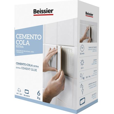 Cemento Cola Porcelánico 6kg Blanco Resistente Agua Interior Exterior Beissier