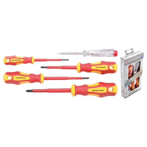 SET CACCIAVITI 5 PZ. CON CERCA FASE ELETTRICISTA CASA BGS 35815