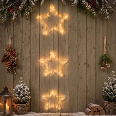 Metall Leuchtstern weiß 3er Set für Außen mit Timer batteriebetrieben - 180 LED - Weihnachts Drahtstern zum Hängen warm weiß beleuchtet
