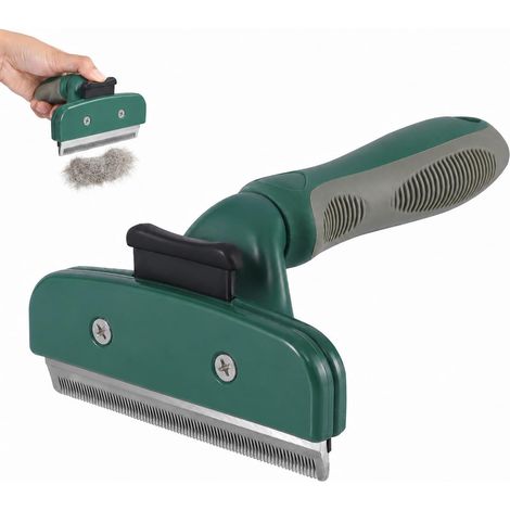 Brosse Chien et Chat avec Bouton Autonettoyant, Peigne Anti-Mue pour Sous-Poil, Brosse de Toilettage pour Poils Morts et Petits Nœuds, Animaux à Poil Court (Vert Olive, M) (1/5)