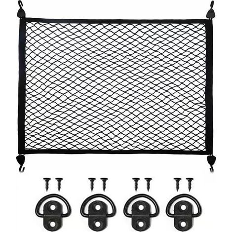 Rete portaoggetti per bagagliaio auto con 4 ganci resistenti, rete per bagagliaio auto, rete per auto per cani, baule portaoggetti per auto da campeggio, 70×50 cm estensibile a 120×80 cm
