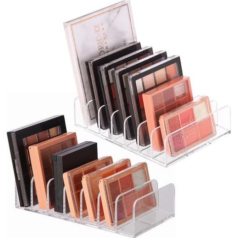 Set di 2 organizer per palette di ombretti in acrilico, 7 scomparti per trucco, cura della pelle, scrivania, vetrina trasparente per cosmetici, rossetto e pennelli (1/5)