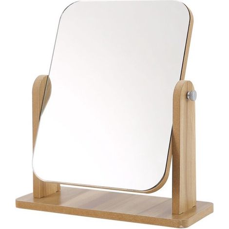 Miroir de maquillage - Miroir de rasage double sur pied - Bois - 18 x 13 x 21 cm - Miroir de maquillage/de rasage/de coiffure - Couleur bois (1/4)
