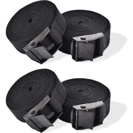 Sangle d'Arrimage, 4 Pièces Sangle de Serrage à Cliquet Sangles de Verrouillage Sangle avec Boucle de Serrage Sangle de Fixation pour Moto Voiture, Porte Vélo Bagages 2,5 cm x 1 m (1/5)