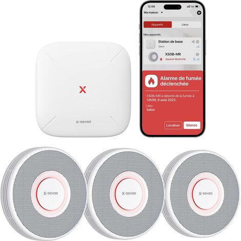 Détecteur de Fumée Connecté avec Alertes Vocales Français et 17 Zones, Alarme Incendie Wi-FI Interconnectée avec Station de Base, (1/5)