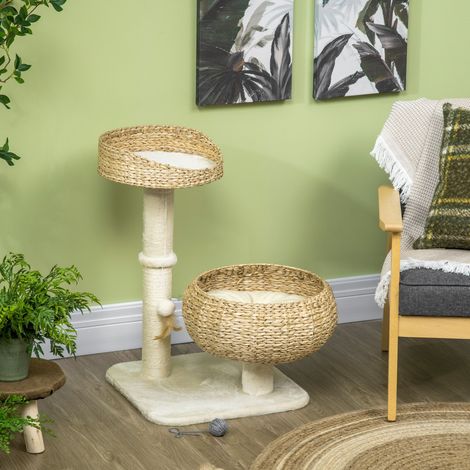 Arbre à chat beige de 71 cm avec griffoir et double couchage pour chats - Meuble pour chat - Arbre à chat - Griffoir - Tour à chat beige (1/5)