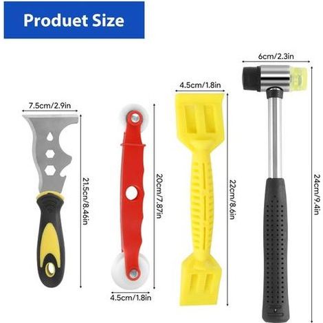 Kit d'outils de vitrage , ensemble de 4 outils de vitrage avec ciseau à couteau multifonctions 13 en 1, marteau en plastique, main de levage pour vitrage, déglaçage, perlage, kit de fonctions