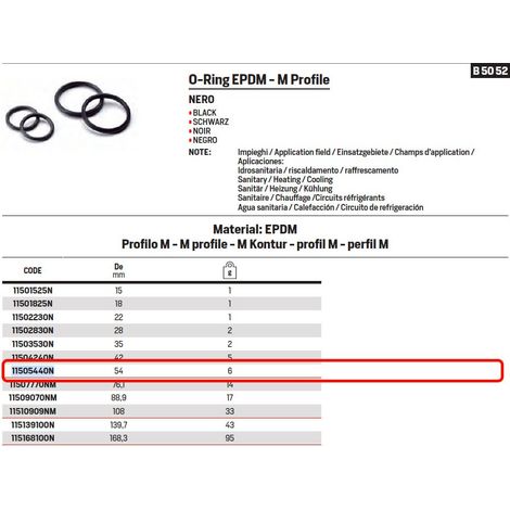 O-Ring EPDM nero - Profilo M - ø54 mm 11505440N - -  RACCORDERIE METALLICHE - -
