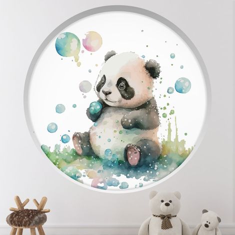 Stickers Trompe l'oeil Arche ronde Enfants - Panda bulle - Diamètre 30 cm (1/4)