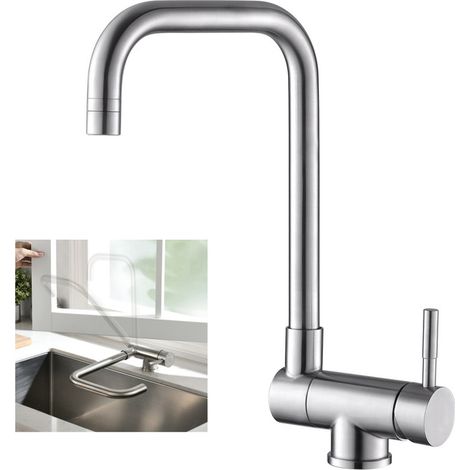 Rubinetto Abbattibile Miscelatore Lavello Fontana, Rubinetto Cucina Sottofinestra in Acciaio Inox, Miscelatore da Cucina Pieghevole 90+Girevole 360, Acqua Calda e Fredda, 7-Form (1/5)