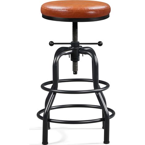 Yaheetech – Tabouret de bar industriel réglable en hauteur 54,5-71,5 cm – Similicuir marron clair – Repose-pieds circulaires – Charge max 136 kg (1/5)