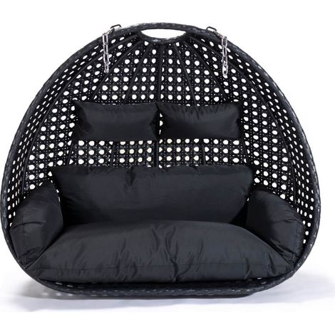 HOME DELUXE - Polyrattan Hängesessel nur Korb und Kissen TWIN Farbe: Schwarz, Ausstattung: Korb und Kissen Poly Rattan Hängesessel Hängekorb (1/5)