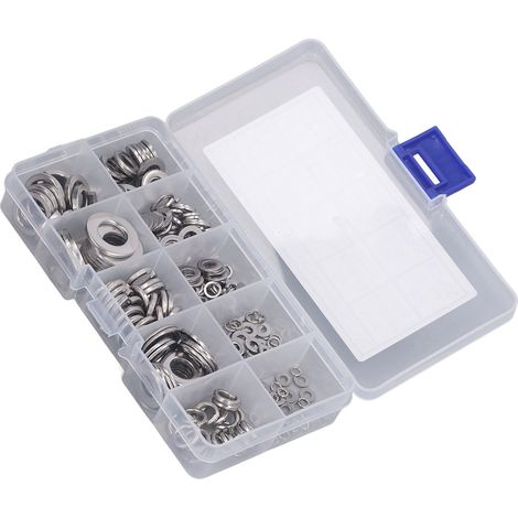 Kit d'assortiment de 260 rondelles plates autobloquantes en acier inoxydable 304, M2.5, M3, M4, M5, M6, M8, M10 (1/5)