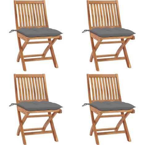 4 pcs Chaises pliables de jardin avec coussins, Chaises de jardin à dîner, Fauteuils de jardin Teck solide BGT80327 (1/5)