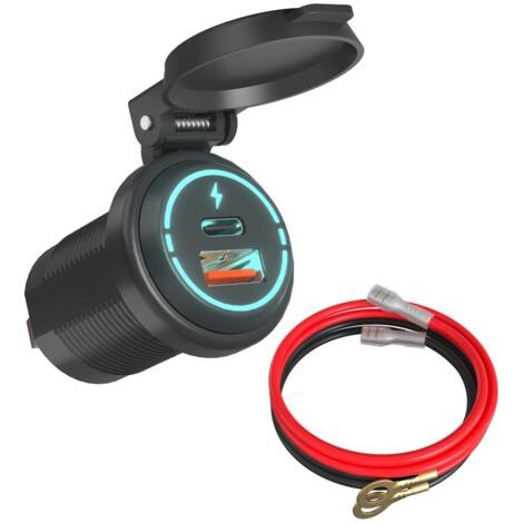 Prise USB 12V, QC3.0 18W & PD 30W Chargeur US B pour Moto, Prise USB Voiture IP67, Moto USBC pour Caravane SUV Marin Bateau 12V (1/5)