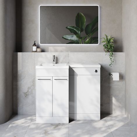 Napoli 390 Gloss White 1000mm 2 Door Vanity Unit Toilet Suite with Left Hand Square Lucia Basin - 1000mm - Chrome 160mm HandleWithout Kingston Toilet Pan
