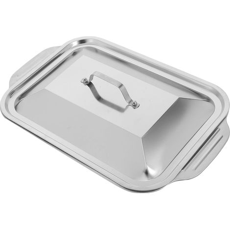 1 Set Plat à Rôtir Rectangulaire en Acier Inoxydable avec Couvercle, Moule à Gâteau Profond, Distribution Homogène Chaleur, Résistant à L'usure, pour Barbecue Extérieur et Usage (1/5)