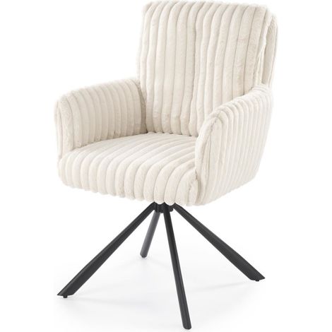 Chaise beige pivotante en tissu côtelé avec pieds en métal Nuvem (1/5)