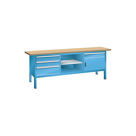 Banco de trabajo con tablero de haya maciza  bastidor modular 