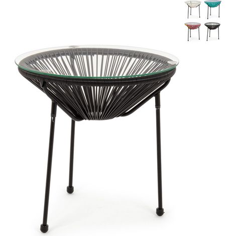 Mesa auxiliar redonda de exterior Ø50 cm trenzada en cuerda Parker YES - Negro (1/3)