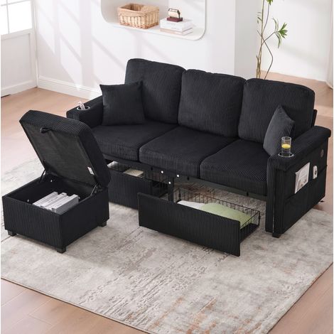 Sofá modular con almacenaje USB LED negro OKMYHOME (1/5)
