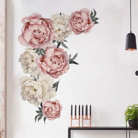 BEBUSINGOTO Adhesivo de pared con flores de peonía, gran diseño romántico de San Valentín para sofá, sala de estar, dormitorio y habitación infantil, 35,4 x 23 cm (1/5)