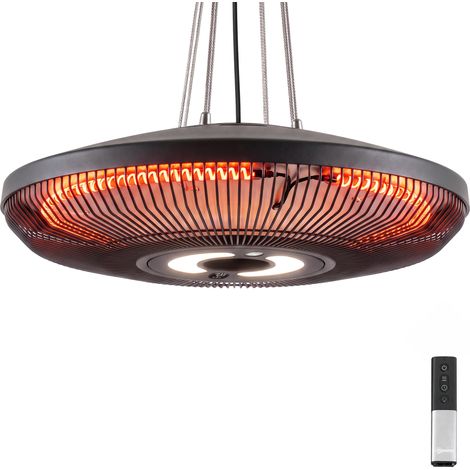 Radiateur infrarouge suspendu de 2 000 W en fibre de carbone, avec éclairage LED, commande tactile et télécommande, 2 niveaux de chauffage (1/5)