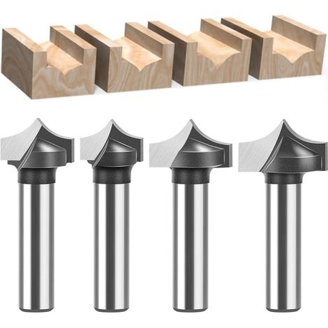 Lot de 4 Fraises à Point Rainuré - Diamètre de la Tige 8 mm, Embouts de Fraisage Arrondis pour Bois, Outil de Travail du Bois (1/5)