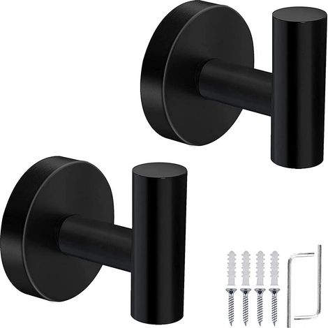 Gancho para toallas de baño negro de 2 piezas, ganchos para toallas de acero inoxidable 304, ganchos para abrigos montados en la pared, toallero versátil para sombreros montado en la pared (1/5)