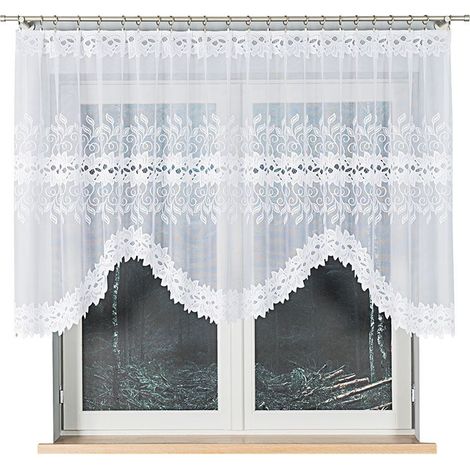 Bastia - Tenda jacquard pronta all'uso con taglio sul fondo - 300x120 cm - bianca (1/5)